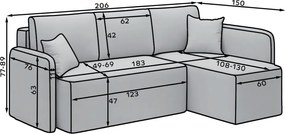 Colțar bej extensibil/cu spațiu de depozitare cu tapițerie din catifea (cu colț pe partea dreaptă/cu șezlong) Hadson – ELTAP