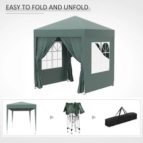 Outsunny Cort 2x2 m impermeabil cu 4 pereti detasabili, cort pliabil din metal si poliester cu husa de transport, Verde