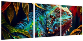 Tablou - Iguana colorată (cu ceas) (90x30 cm)