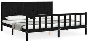 3192645 vidaXL Cadru pat cu tăblie 200x200 cm, negru, lemn masiv