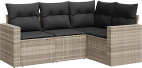 vidaXL Set canapea de grădină cu perne, 4 piese, gri deschis poliratan