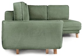 Colțar verde deschis extensibil cu tapițerie din catifea reiată (cu colț pe partea dreaptă) Tori – Bonami Selection