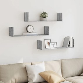 vidaXL Rafturi de perete 3 buc. gri sonoma 80x18x18 cm lemn prelucrat