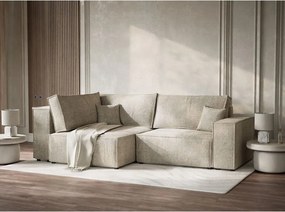 Colțar bej extensibil/cu spațiu de depozitare cu tapițerie din chenille (cu colț pe partea stângă/în formă de ”L”) Tonga – Maison de Rêve