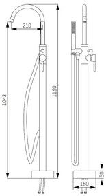 Set cu baterie pentru cadă autoportantă BATH DELUXE 28-114-01-64-00 116 cm alamă