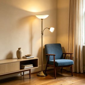 Lampă clasică de podea bronz cu sticlă opal 2 lumini - Katarina