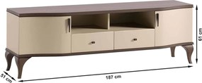 Comodă TV lemn masiv nuc Leona Crem-, 187 × 51 × 61 cm