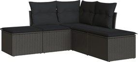 vidaXL Set mobilier de grădină cu perne, 5 piese, negru, poliratan
