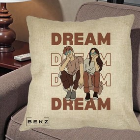 Perna Decorativa Dream Couple Aesthetic, 40x40 cm, Crem, Husa Detasabila, Perna Inclusa, BEKZ®