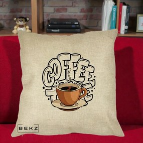 Perna Personalizata COFFEE cu Cana, 40x40 cm, Crem, Husa Detasabila, Perna Inclusa, BEKZ®