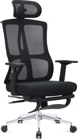 RESIGILAT- Scaun ergonomic, spatar Mesh, sezut textil, tetiera reglabila inaltime, suport picioare, baza metalica, inaltime reglabila, Negru