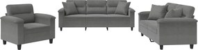 vidaXL Set de canapele cu perne, 3 piese, gri închis, microfibră