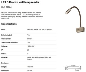 Aplica moderna cu reader LED LEAD Bronze 62704