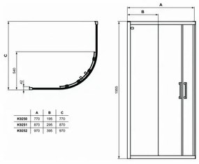 Cabina de dus semirotunda cu usi glisante 90x90 Ideal Standard Connect 2 profil crom