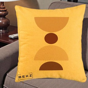 Perna Decorativa Geometric Boho Cerc si Boluri, 40x40 cm, Galben, Husa Detasabila, Perna Inclusa, BEKZ®