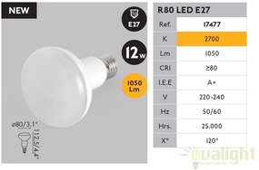Bec LED E27 R80 12W LED 2700K 17477