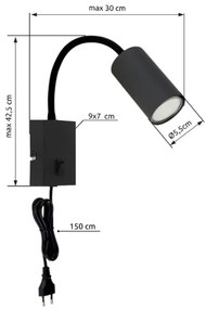 Lampă de perete flexibilă ROBBY 1xGU10/25W/230V neagră Globo 57911WB