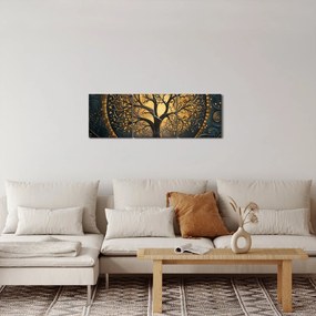 Tablou – Arbore cu aură aurie (cu ceas) (90x30 cm)