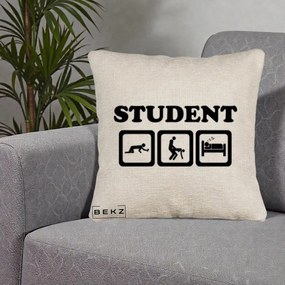 Perna Decorativa Student Life, 40x40 cm, Bej Canapea, Husa Detasabila, Perna Inclusa, BEKZ®