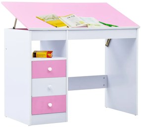 287447 vidaXL Birou de studiu & desenat pentru copii rabatabil, roz și alb
