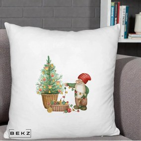 Perna Decorativa Pitic de Craciun cu Brad, 40x40 cm, Alb Pufos, Husa Detasabila, Perna Inclusa, BEKZ®