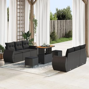vidaXL Set canapea de grădină cu 9 piese din rattan negru și perne