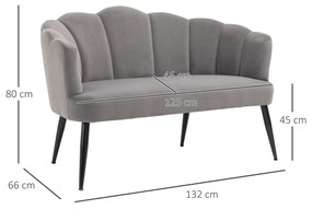 HOMCOM Canapea 132 cm pentru dormitor, mobilier modern din catifea, canapea mica tapitata pentru spatii mici, gri | Aosom Romania