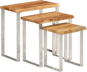 vidaXL Mese suprapuse, 3 buc., margini naturale, lemn masiv de acacia