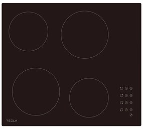 Plită vitroceramică Tesla HV6402MB, 6600W, 9 grade, 4 zone, temporizator, protecție pentru copii, indicator de căldură reziduală, muchie bizotată, negru