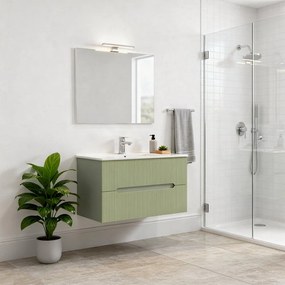 Trent 80 dulap de baie inferior cu chiuvetă ceramică (2 sertare) verde măslin verde fistic