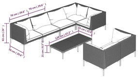 Set mobilier de gradina cu perne 8 piese gri inchis poliratan 5x colt + 2x mijloc + masa, 1