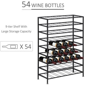 HOMCOM Etajeră pentru sticle de vin, capacitate 54 sticle, metal negru, ideală pentru crame | Aosom Romania