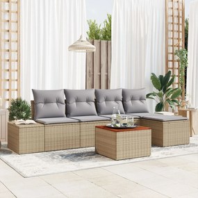 vidaXL Set de canapea de grădină - 6 piese cu perne bej din rattan polipropilenic și acacia