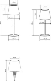 Globo 58488CH-LED VANNIE — Lampă de masă reîncărcabilă, dimmabilă, pentru exterior, 3W/5V, IP54, 1800mAh, alamă
