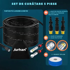 Set de curățare țevi Premium, 15 m, negru Jurhan
