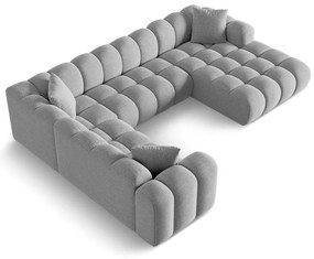 Colțar gri deschis cu tapițerie din chenille (cu colț pe partea stângă/în formă de "U") Treno – Cosmopolitan Design