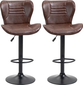 HOMCOM Set 2 Scaune de Bar cu Înălțime Reglabilă, Șezut Rotativ și Suport pentru Picioare, 46,5x54x88-108 cm, Maro | Aosom Romania
