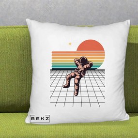 Perna Decorativa Astronaut Retro Space, 40x40 cm, Alb Pufos, Husa Detasabila, Perna Inclusa, BEKZ®