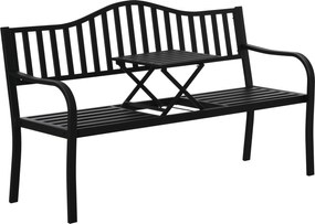Bancă de Grădină Outsunny din Metal cu Măsuță Centrală Retractabilă, Bancă Loveseat pentru Terasă cu Șezut și Spătar cu Șipci, pentru 2–3 Persoane, Neagră | Aosom Romania