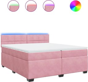 vidaXL Pat box spring cu saltea, roz, 200x200 cm, catifea