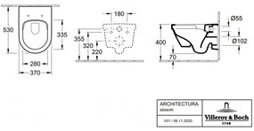 Set vas WC rimless suspendat, Villeroy&amp;Boch Architectura, DirectFlush, cu capac inchidere lenta, 37x53cm, Alb Alpin, 4694HR01