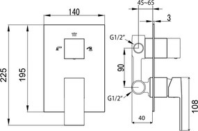 Baterie argintiu-lucios pentru duș încastrată (3 ieșiri) Latus – Sapho