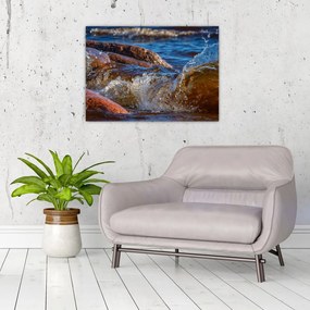 Tablou pe sticlă detailat - apa între pietre (70x50 cm)