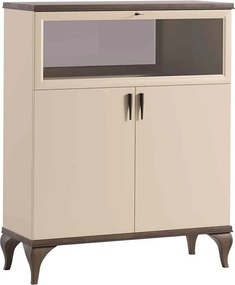 Comodă lemn masiv nuc bar Leona Crem-, 112 × 42 × 135 cm