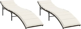 vidaXL Șezlonguri de plajă cu perne, 2 buc., maro, poliratan