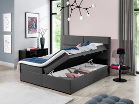 Pat matrimonial Boxspring 160 cm Amebra (gri deschis) (cu saltele și sp. depozitare). 1025389