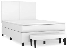 3137540 vidaXL Pat box spring cu saltea, alb, 140x190 cm, piele ecologică