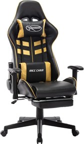 vidaXL Scaun jocuri cu suport picioare, negru/auriu, piele artificială