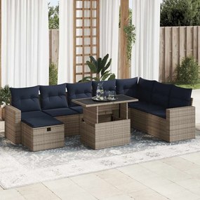 vidaXL Set canapele de grădină cu perne, 9 piese, maro, poliratan