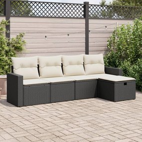 3325362 vidaXL Set mobilier de grădină cu perne, 5 piese, negru, poliratan